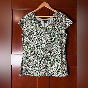 Apostrophe Green and Black Pattered Short Sleeve Top Size Large